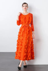 HEYFANCYSTYLE Chic Plissé Pleated Midi Dress - Modest Silhouette, Premium Look